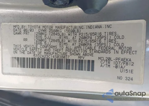 2004 Toyota Sienna Le from USA, damaged, VIN 5TDZA23C14S038037